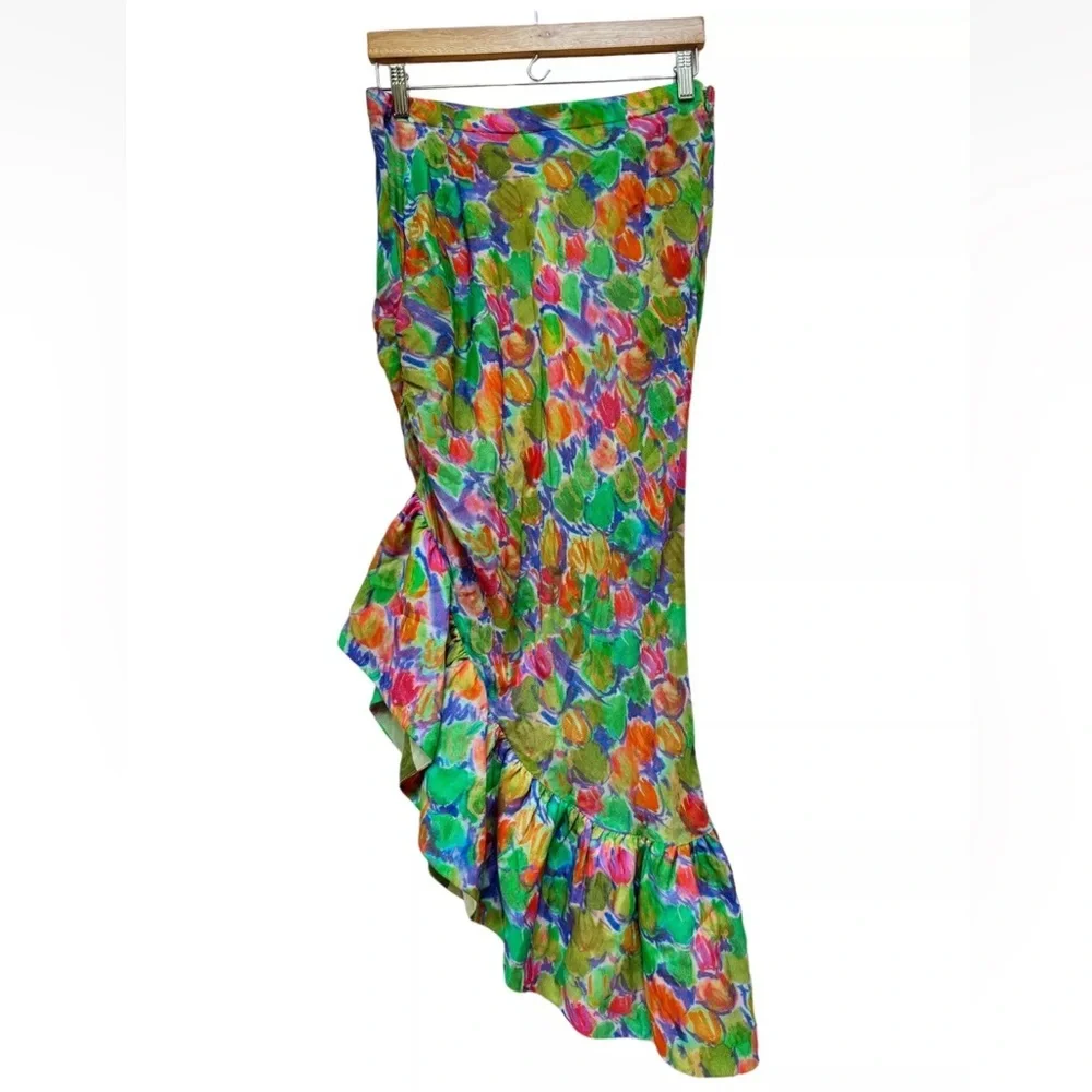 Anthropology Hope For Flowers Asymmetrical Slim Floral Midi Skirt Sz Medium